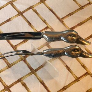 Vintage Bruce Fox Duck Goose Knife & Fork Chrome Steel Carving Set Germany